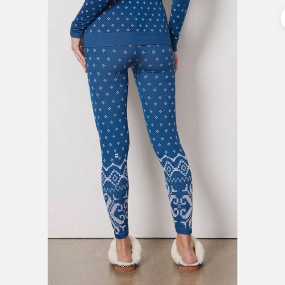NWT SWEATY BETTY Deep Blue Fair Isle Base Layer Leggings Seamless Soft Sz Small - Picture 6 of 9